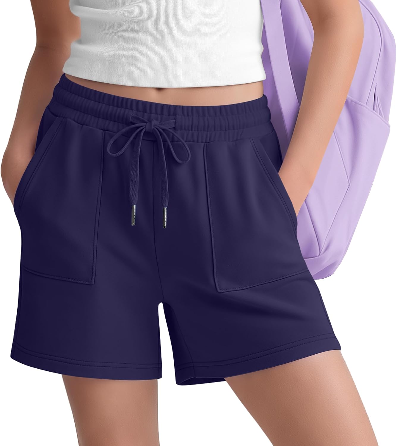 Girls Athletic Sweat Shorts | Active, Basketball, Volleyball, Soccer, Running, Sports, Gymnastics, Dance, Loose Fit, Wide Leg, Pockets, Back to School
