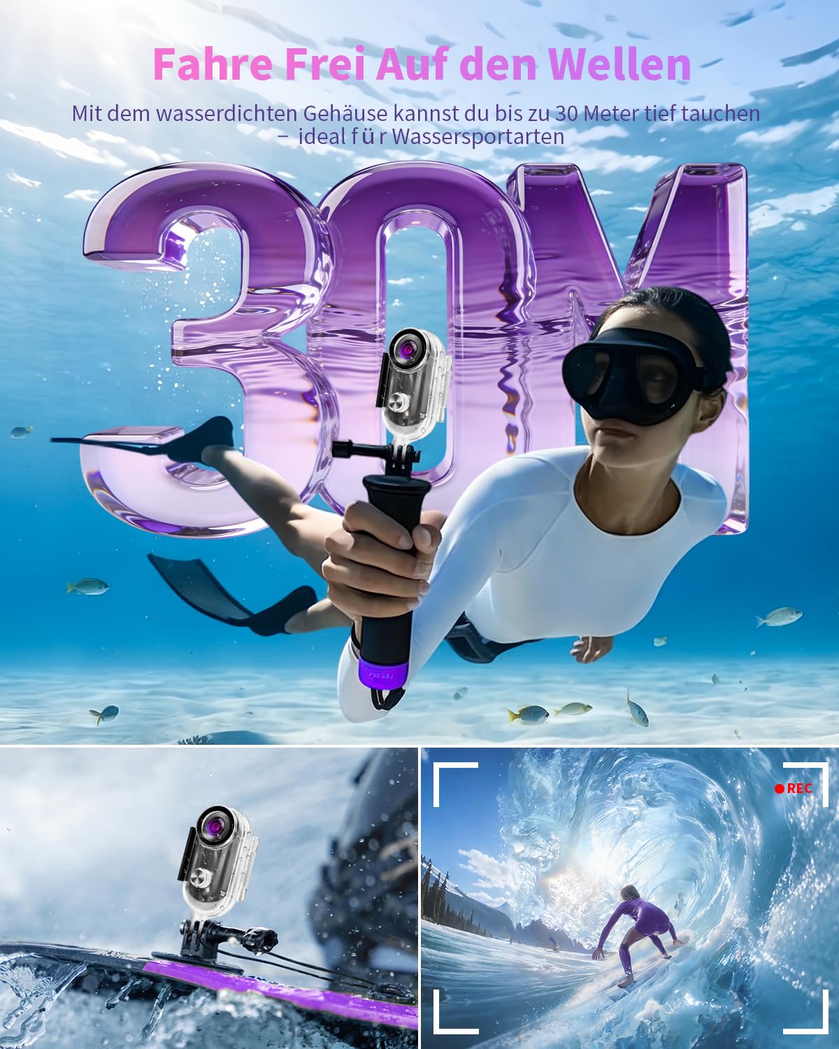 Mini Action Cam 4K, Tragbare Bodycam Körperkamera WiFi, POV Kamera Vlogging Camera Wasserdicht 30M, 120° Weitwinkel Helmkamera Kleine Videokamera für Sport, Vlog, Haustier, Radfahren und Motorradf