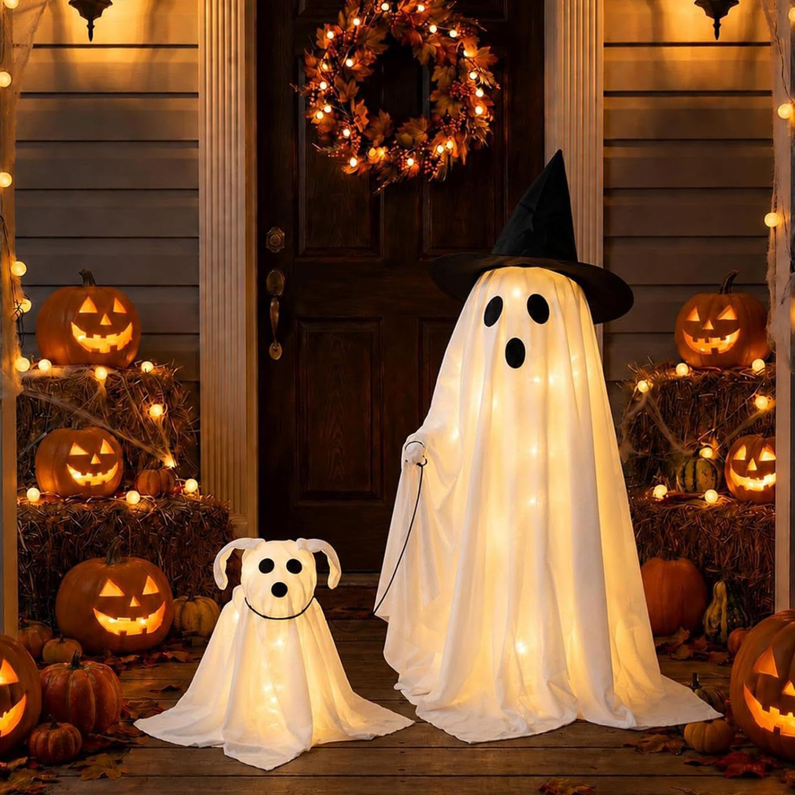 Halloween duch świecący duch spacerujący pies nawiedzony dom figurki