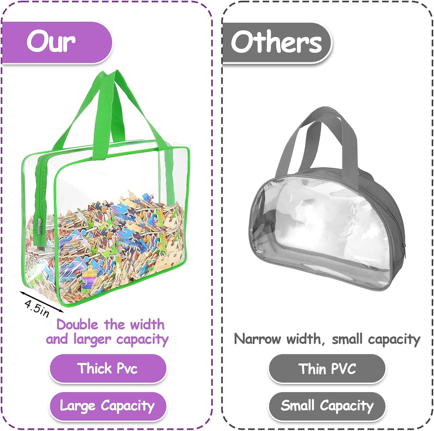 8 Pcs XL-Large Clear Toy Storage Bags with Zipper, Reusable PVC Waterproof Toy Organizer Bags with Portable Handle for Building Blocks, Puzzles, Board Games,and Travel Dust-Proof Storage (XL-Large)