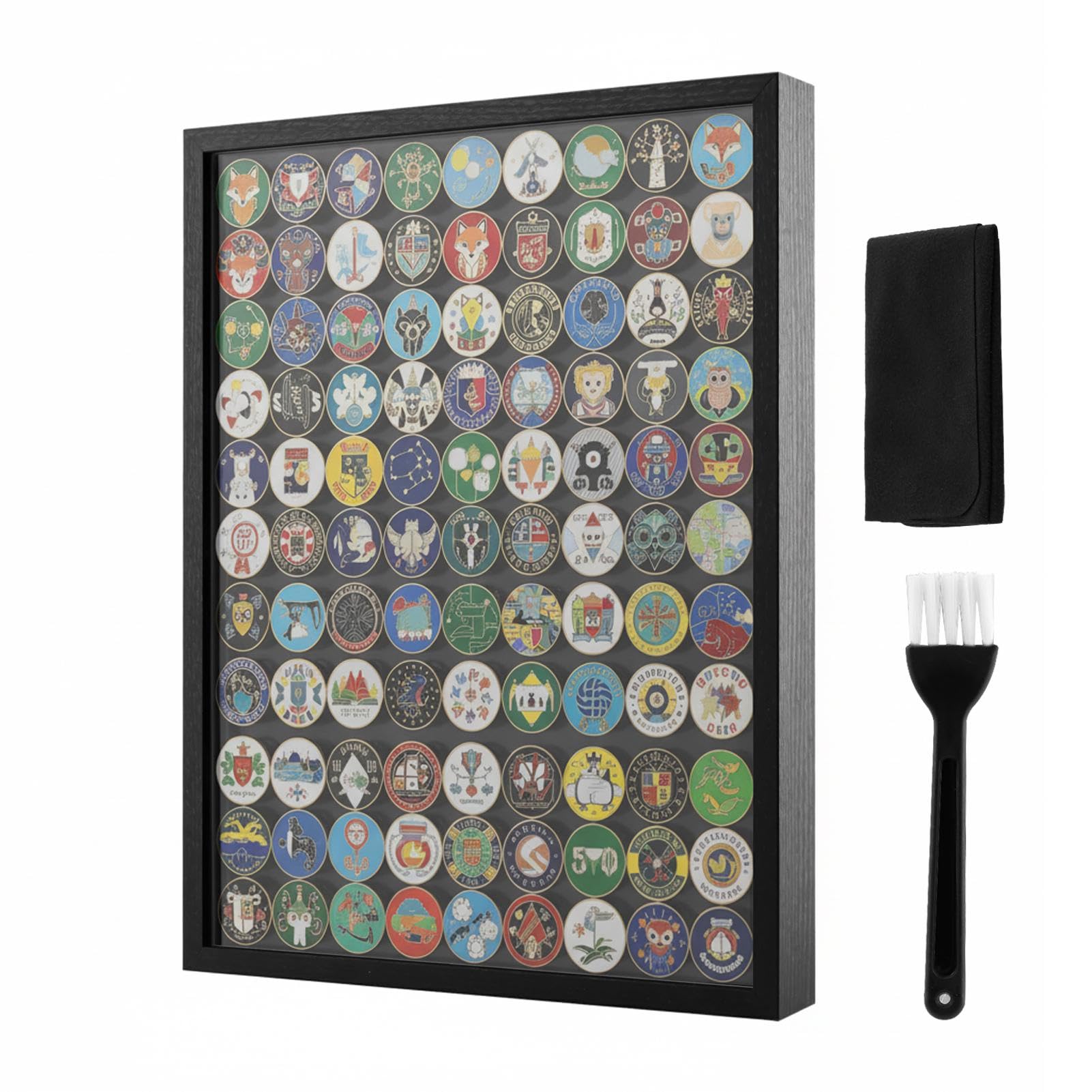 View 1 of 16" X 12" Pin Display Case, Enamel Pin Display Frame, Pin Collection Display, Shadow Box for Wall and Tabletop Display, Pins Holder for Enamel Pins, Medals, Jewelry, Memorabilia