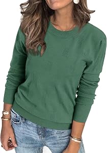 Arach&Cloz Womens Sweaters Spring 2026 Long Sleeve Crew Neck Lightweight Knitted Pullover Casual Ladies Tops