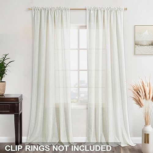 Miniatura 9 de Cortinas extralargas de lino beige de 108 pulgadas de largo para sala de estar, puerta corrediza de cristal, patio, ventana grande, juego de 2