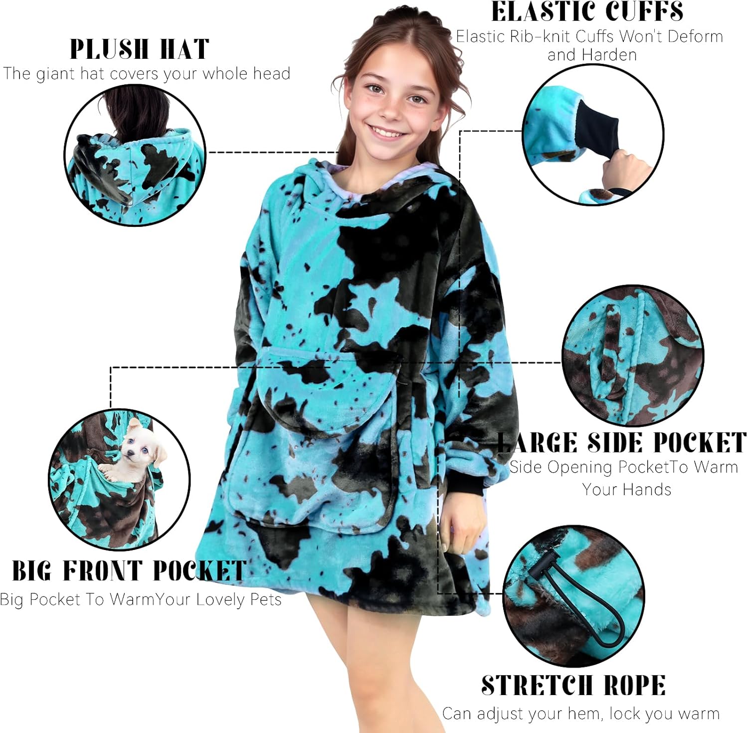 Teal Wearable Blanket Hoodies for Teens - Oversized Turquoise Flannel Fleece Sweatshirt Blanket with Pocket, Teal Blue Gifts for Boys Girls 6-13 Year Birthday - Image 2