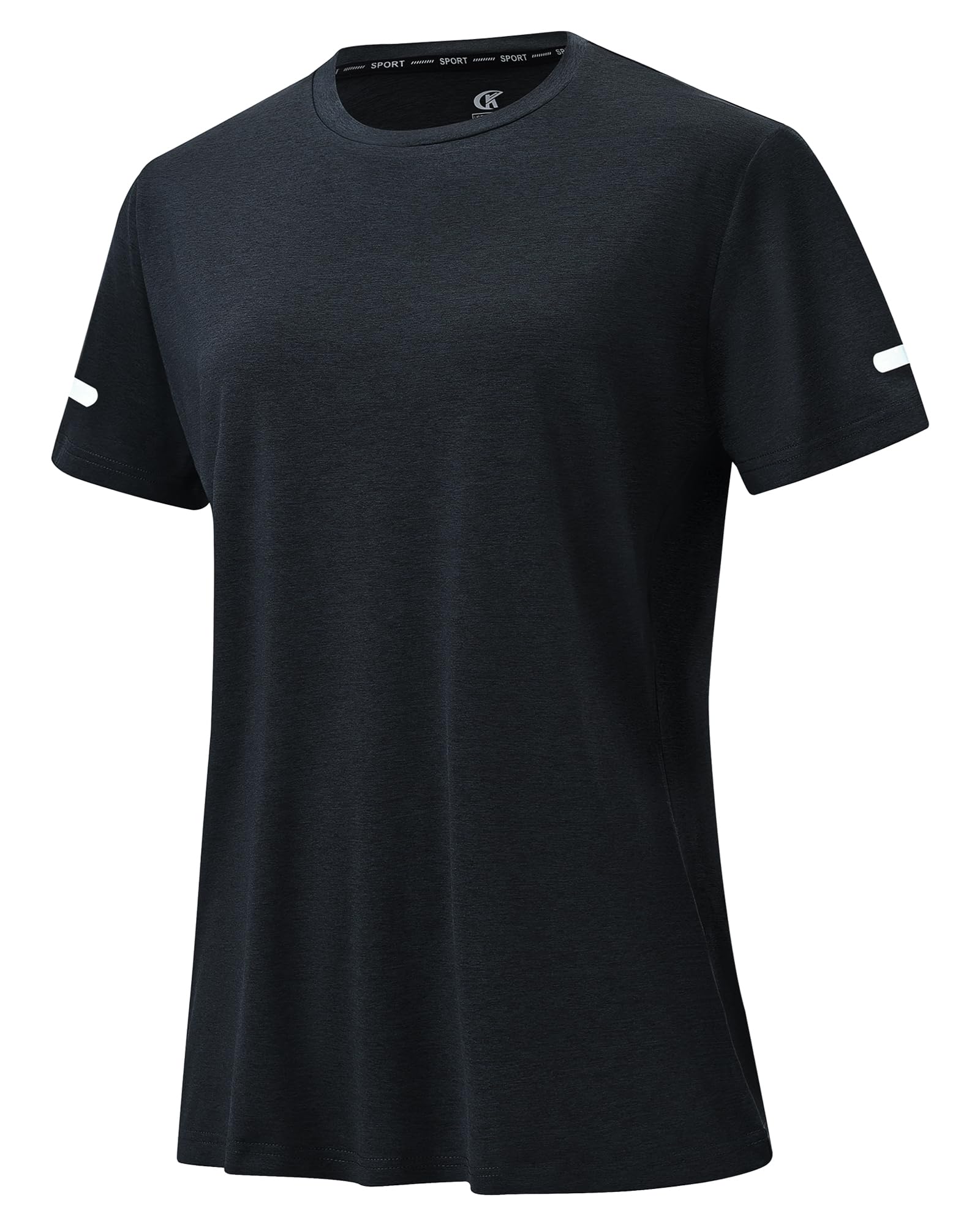 Tyhengta Damen Leichtes Sportshirt Schnell Trocknend Kurzarm Rundhals für Laufen Fitness Training mit Reflektierenden Streifen und UPF50+ Sonnenschutz