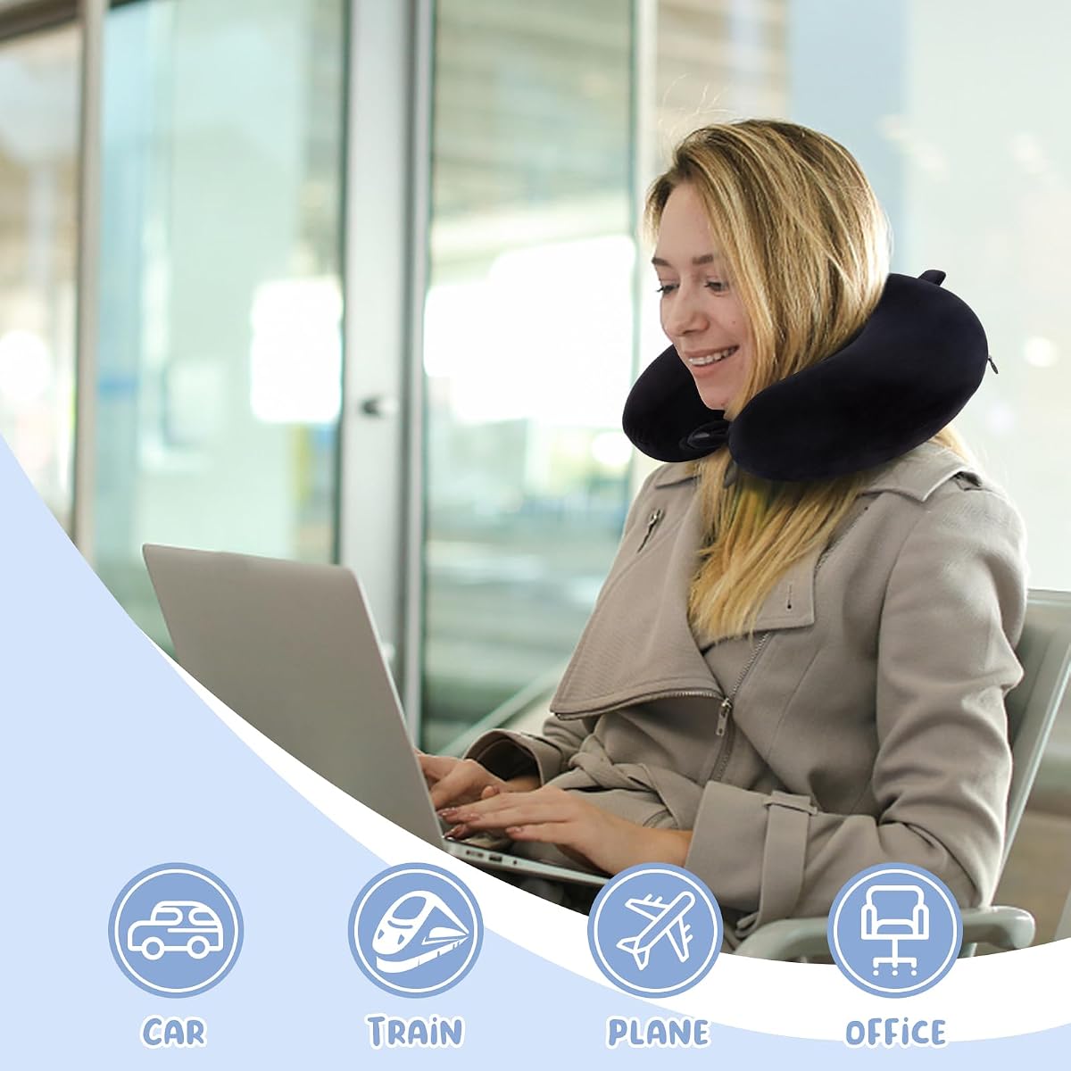 WENGX Travel Pillow Neck Pillow Memory Foam Travel Pillows Head Support Cushion for Airplane Train Car Office Travel Essentia — view 4