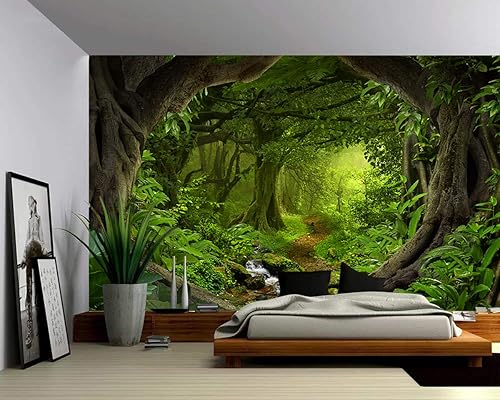 Picture Sensations - Mural de pared con textura de lienzo, bosque mágico encantado, fantasía de paisaje, papel tapiz de vinilo autoadhesivo,
