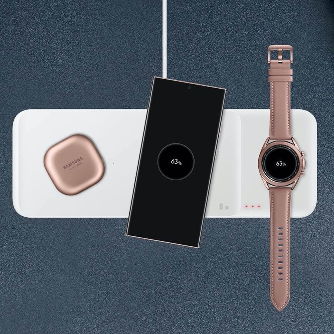 Samsung Wireless Charger Trio Casque, Smartphone, Smartwatch Blanc USB Recharge sans fil Charge rapide Intérieure