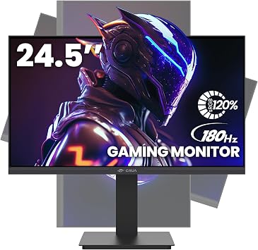 CRUA 24.5Inch Gaming Monitor 165Hz/180Hz, FHD1920x1080P 120% sRGB Computer Monitor, Height/Pivot/Swivel/Tilt Adjustable Vertical Monitor, Support FreeSync, DP,HDMI, Wall Mount 75mmX75mm