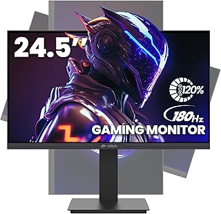 CRUA 24.5Inch Gaming Monitor 144Hz/165Hz, FHD 100% sRGB Computer Moniteur, Height/Pivot/Swivel/Tilt Adjustable Vertical Monitor, Support FreeSync, DisplayPort, HDMI, Wall Mount (75mmX75mm)
