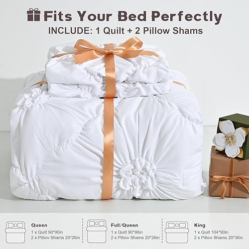 Miniatura 7 de Uspring Juego de ropa de cama tamaño Queen con 2 fundas de almohada, colcha acolchada ligera y suave, juego de edredón floral acogedor y elegante