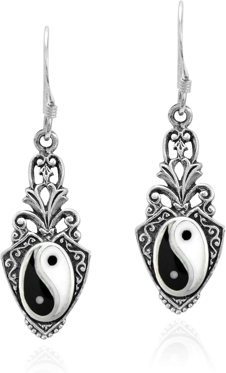 AeraVida Vintage Style Balance of Life Yin Yang Symbol .925 Sterling Silver Dangle Earrings | Ying Yang Earrings for Women Sterling Silver | Sterling Silver Dangle Earrings for Women