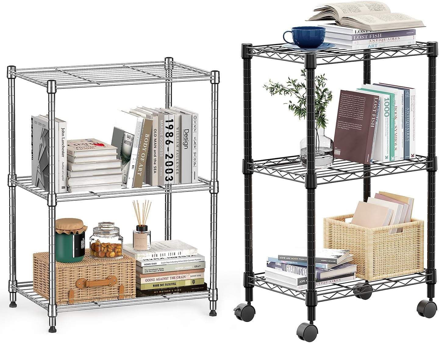 M MZG Estantería Metálica con Ruedas Bloqueables, Baldas Ajustables, para Cocina, Baño, Despensa y Oficina,Estudio