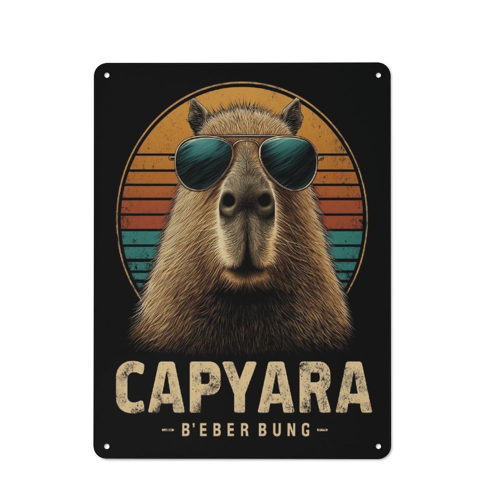 Junmoney Cool Capybara Sunglasses Printed Metal Sign 40X30cm For Home Office Or Studio, For Winter Room Styling In Home Office And Studio