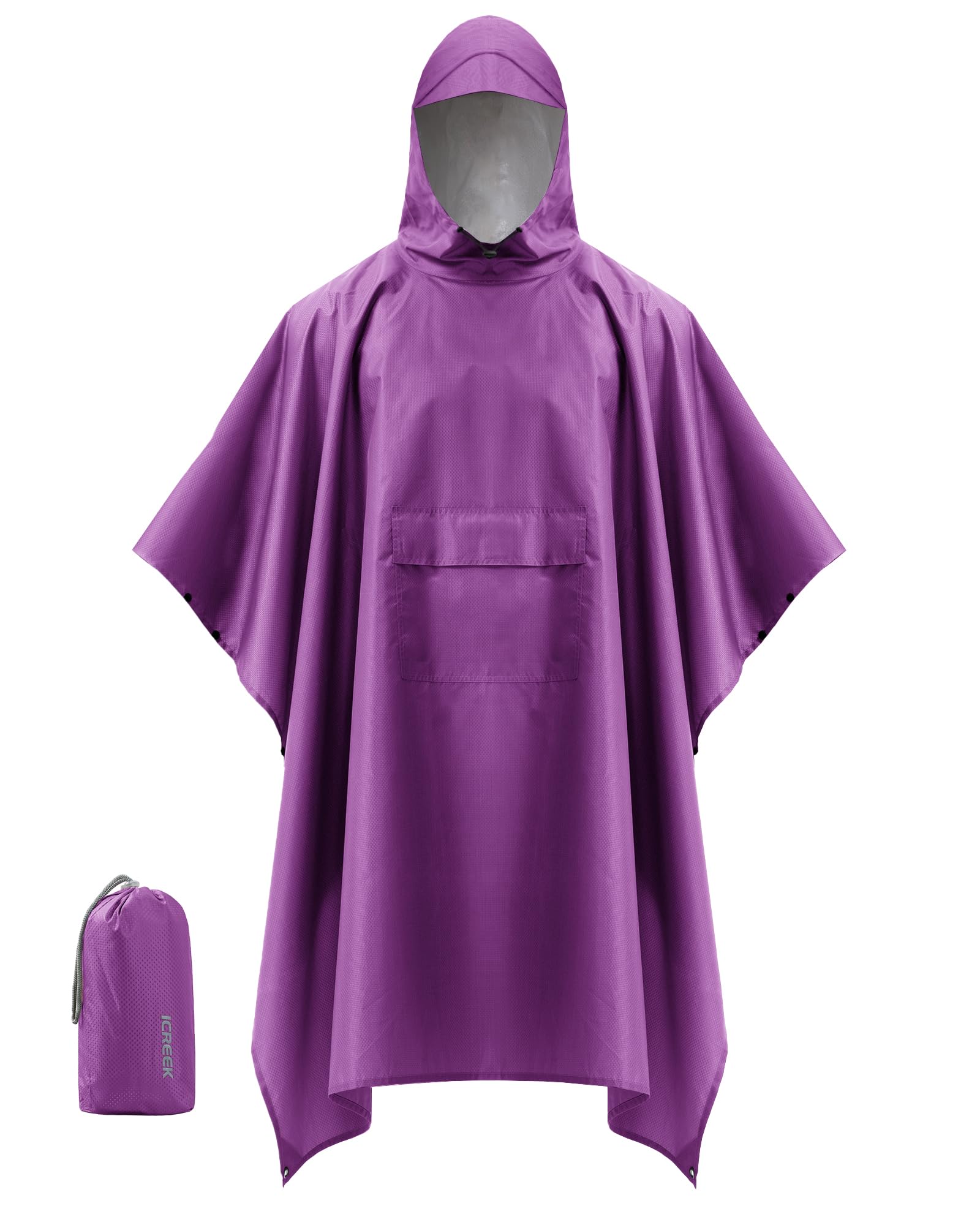 iCreek Hooded Rain Poncho Packable Waterproof Unisex Raincoat with Pocket