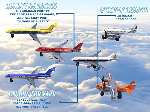 Toy Airplane - Paquete de 6 mini aviones fundidos a presión, el juego incluye planeador y aviones de aerolíneas para fiestas de cumpleaños, juguetes