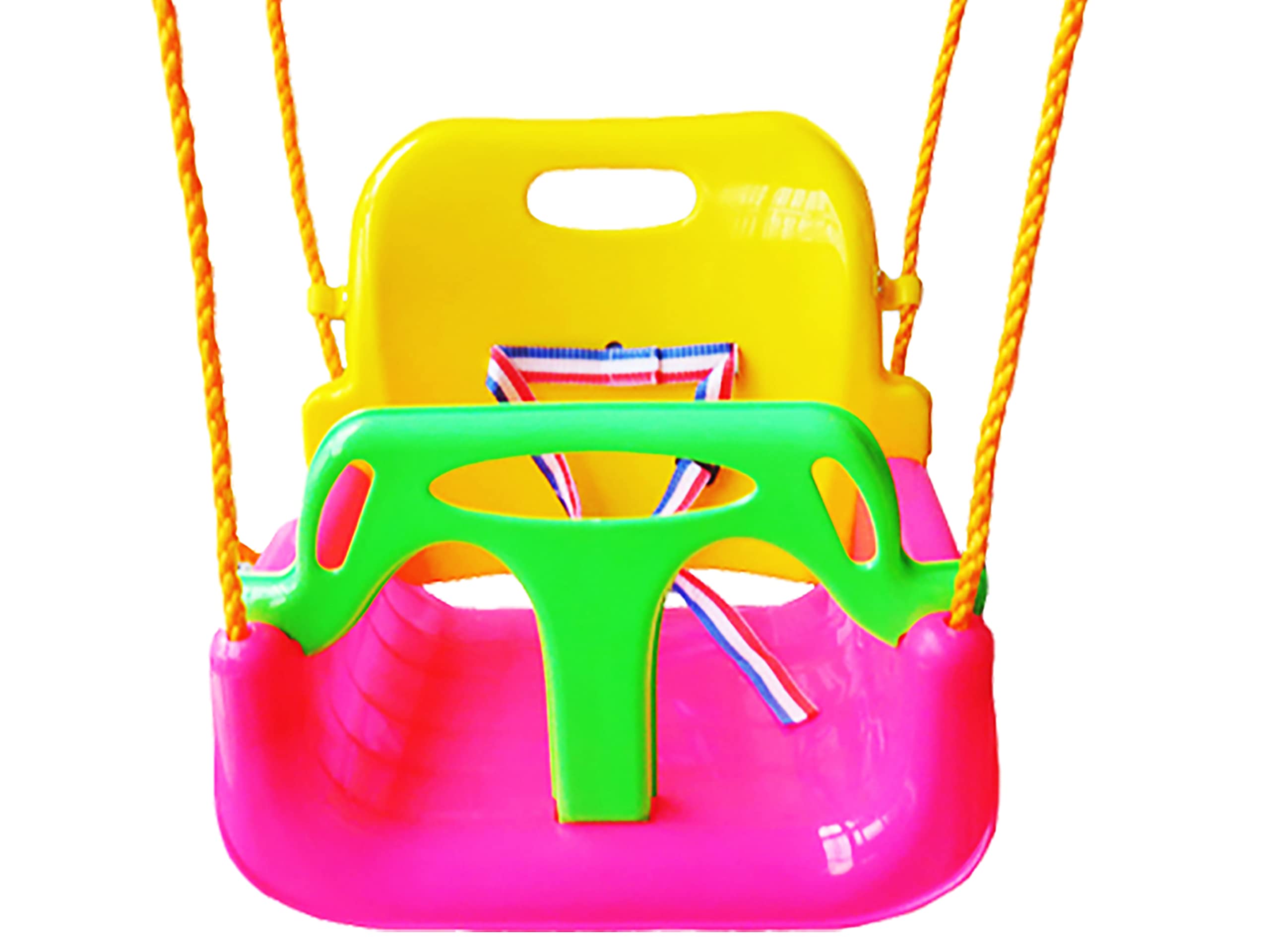3-in-1 Infant to Teenager Upgrade Version Collapsible Swing Set with Snap Hooks for Home Garden Patio Indoors Outdoors Play(Pink Chair+Green Handrail) โ image 1