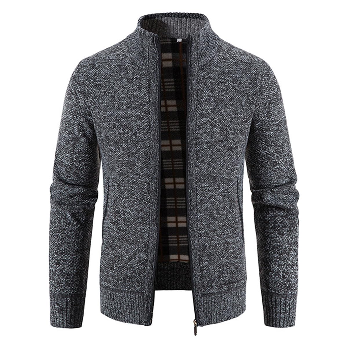 Cárdigan de Hombre con Cremallera, cárdigan cálido Informal con Cuello Alto, suéter Grueso, cárdigan de Abrigo de Invierno con Cremallera, Chaqueta de Invierno de Estilo Urbano (L,Dunkelgrau)