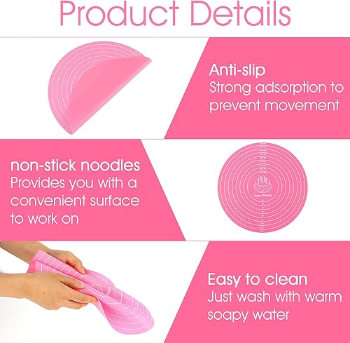 Miniatura 3 de DSLSQD Tapete redondo de silicona para hornear, tapete para hornear pasteles con medidas, tapete antiadherente para masa rodante, tapete de