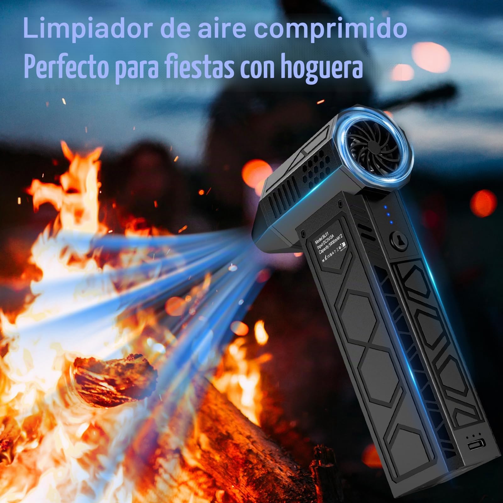 Soplador de Polvo Eléctrico,180000 RPM,2025 Aire Comprimido Limpieza PC con Luz Auxiliar LED Light/Potente 4 Velocidades/Iluminación para Ordenadores, Coches, Teclado