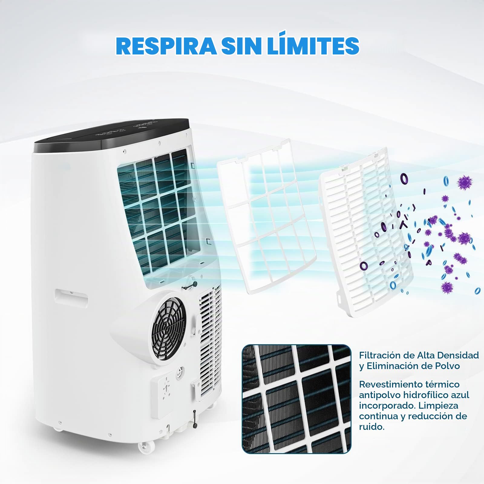 Garvee 14000 BTU Portable Air Condit - Refrigeración, deshumidificación y ventilador 3 en 1 para habitaciones de hasta 750 metros cuadrados Ft | Modo de descanso silencioso | Temporizador
