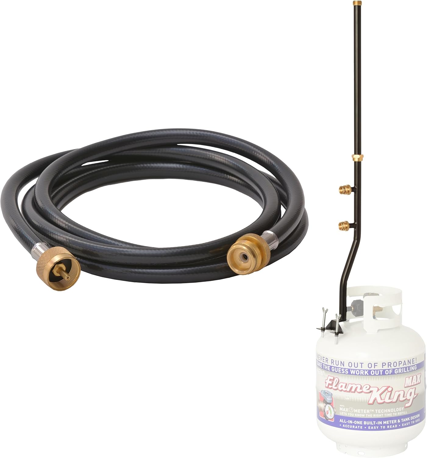 Flame King 3-Outlet Propane Distribution Post Tree with 8-Ft Extension Hose - 20 to 1LB Adapter Stand and Propane Hose Bundle for Camping, RVing