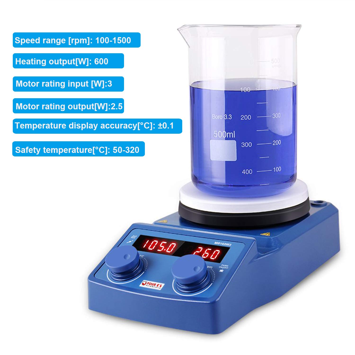 Top Rated Digital Magnetic Stirrer Hot Plate - Four E's Scientific 280°C/ 536°F Max Temp Lab Hot Plate with Ceramic Coated100-1500RPM 5L 600W 3YR Warranty-Stirring Bar Temp Pro Included
