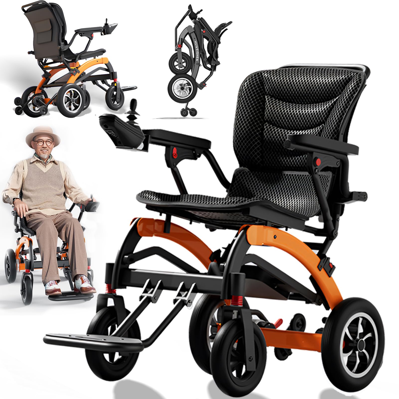 Wózek inwalidzki terenowy, lekki, składany, elektryczny wózek inwalidzki dla dorosłych lub Sen, zmotoryzowany ergonomiczny wózek inwalidzki 15,6 kg, nośność 150 kg, napędzane skutery mobilne,