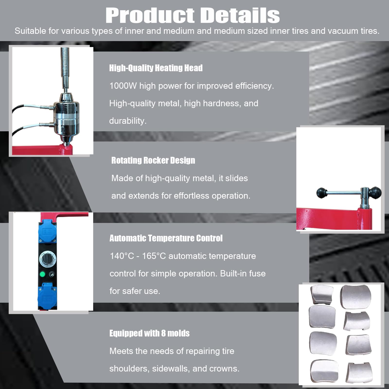 maquina reparadora de neumáticos para coche, set de reparación de neumáticos de 8 piezas, kit de herramientas de 2×500 W, control de temperatura de 150–180 °C, para neumáticos de 145–275, kit