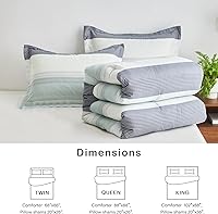 Vista 4 de Flysheep Juego de edredón bohemio de 3 piezas, tamaño Full/Queen, verde salvia, blanco y gris a rayas estampado, juego de ropa de cama de microfibra