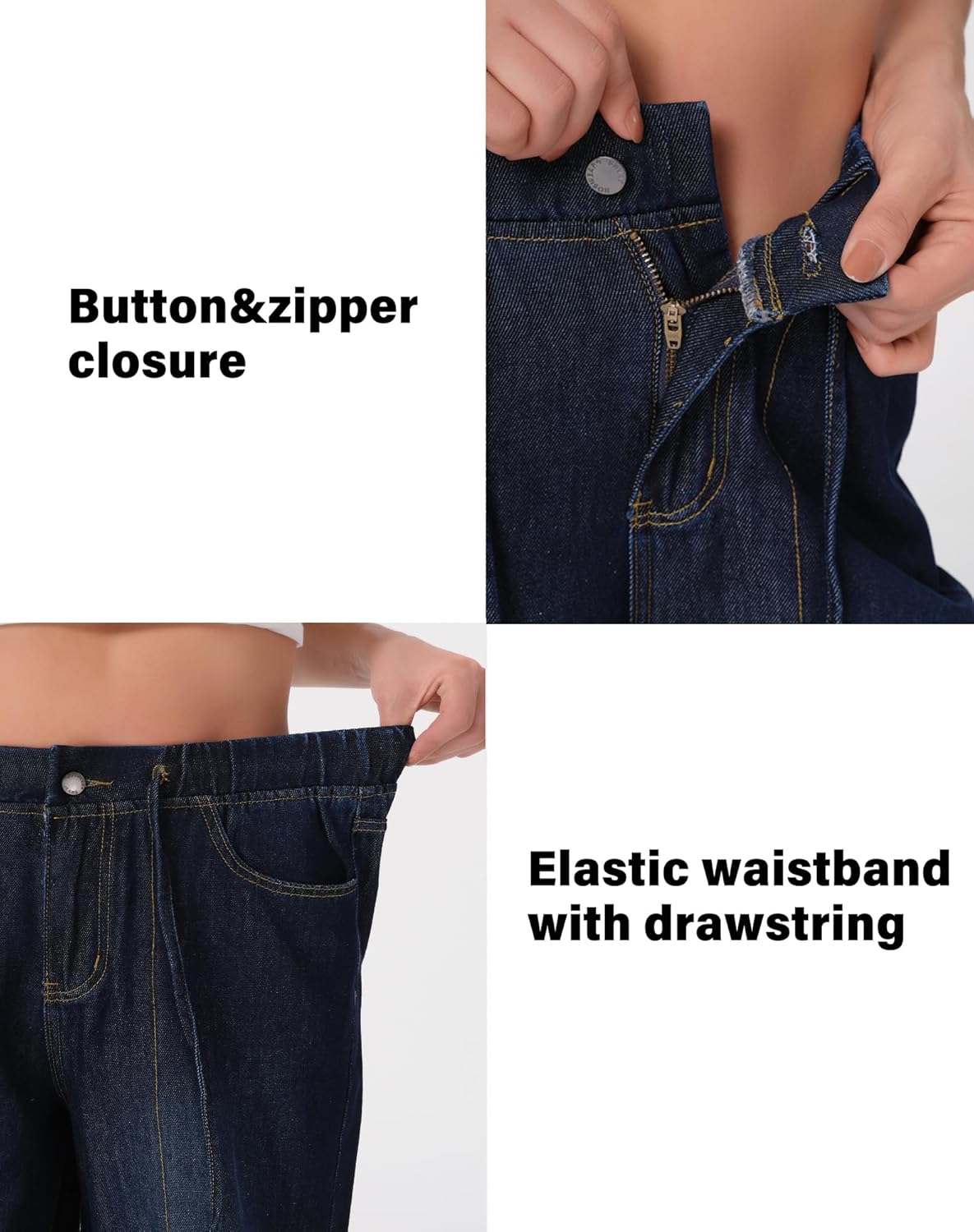 roswear Womens Jeans Non-Stretch Sweatpants Loose Fit Pull On Elastic Waist Front Seam Pants - Image 6