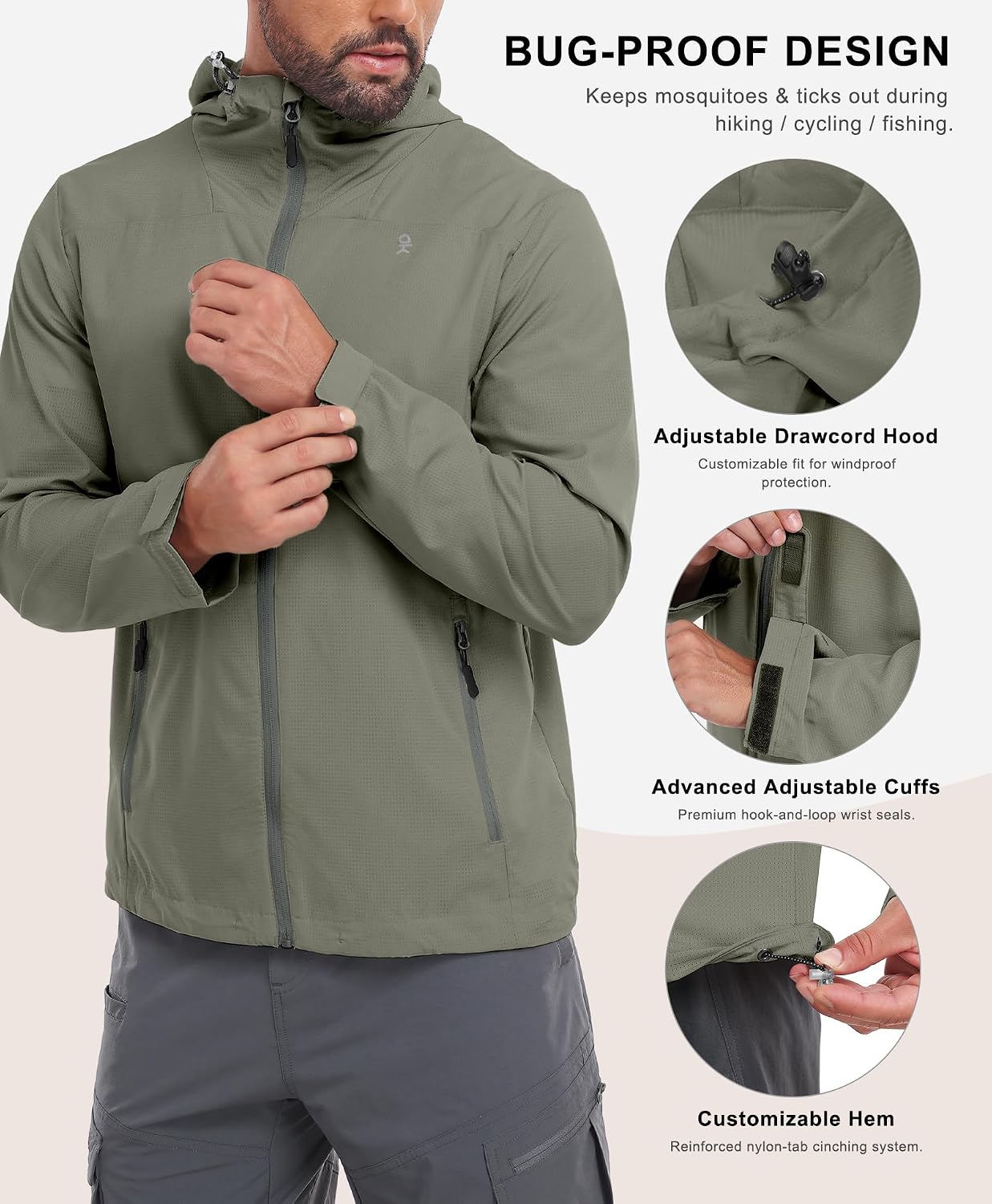Men's Full Zip Hooded Lightweight Outdoor Jacket UPF 50+ image 3