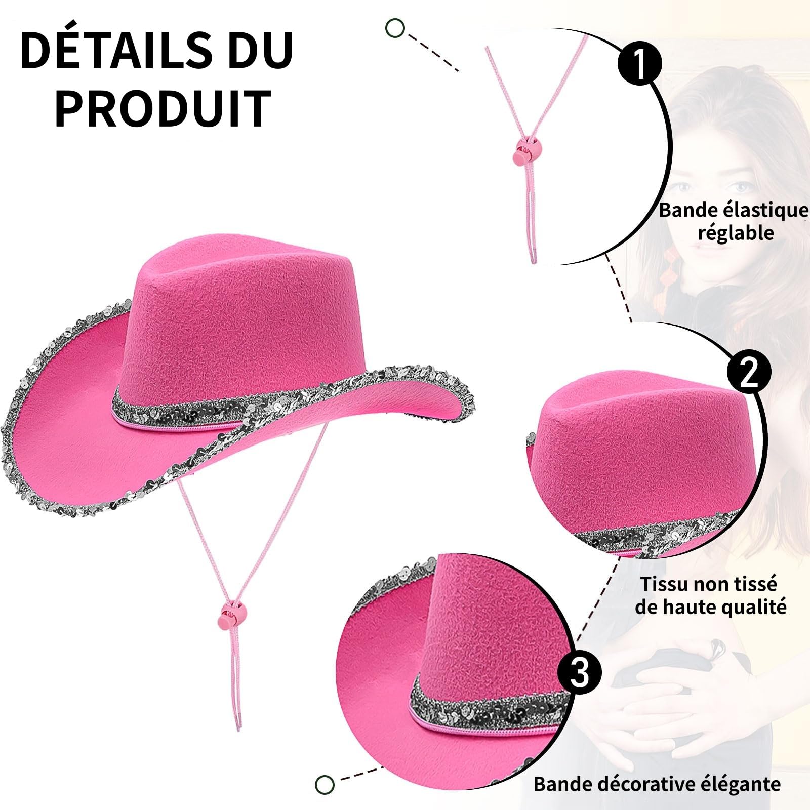 Lot de 8 Femme Chapeaux Cowboy Roses à Pailletés, Western Cowboy Accessoires pour Femme, Chapeaux Texans idéal pour Fêtes Western, Enterrement de Vie de Jeune Fille, Anniversaires