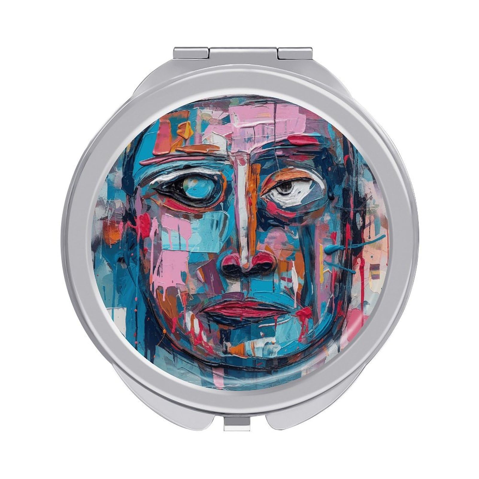 FekiLoot Peach and Blue Face Compact Mirror for Purse Portable Travel Makeup Mirrors Metal Magnifying Pocket Mirror Double Sided Small Handheld Mirrors for Women Travel Essentials
