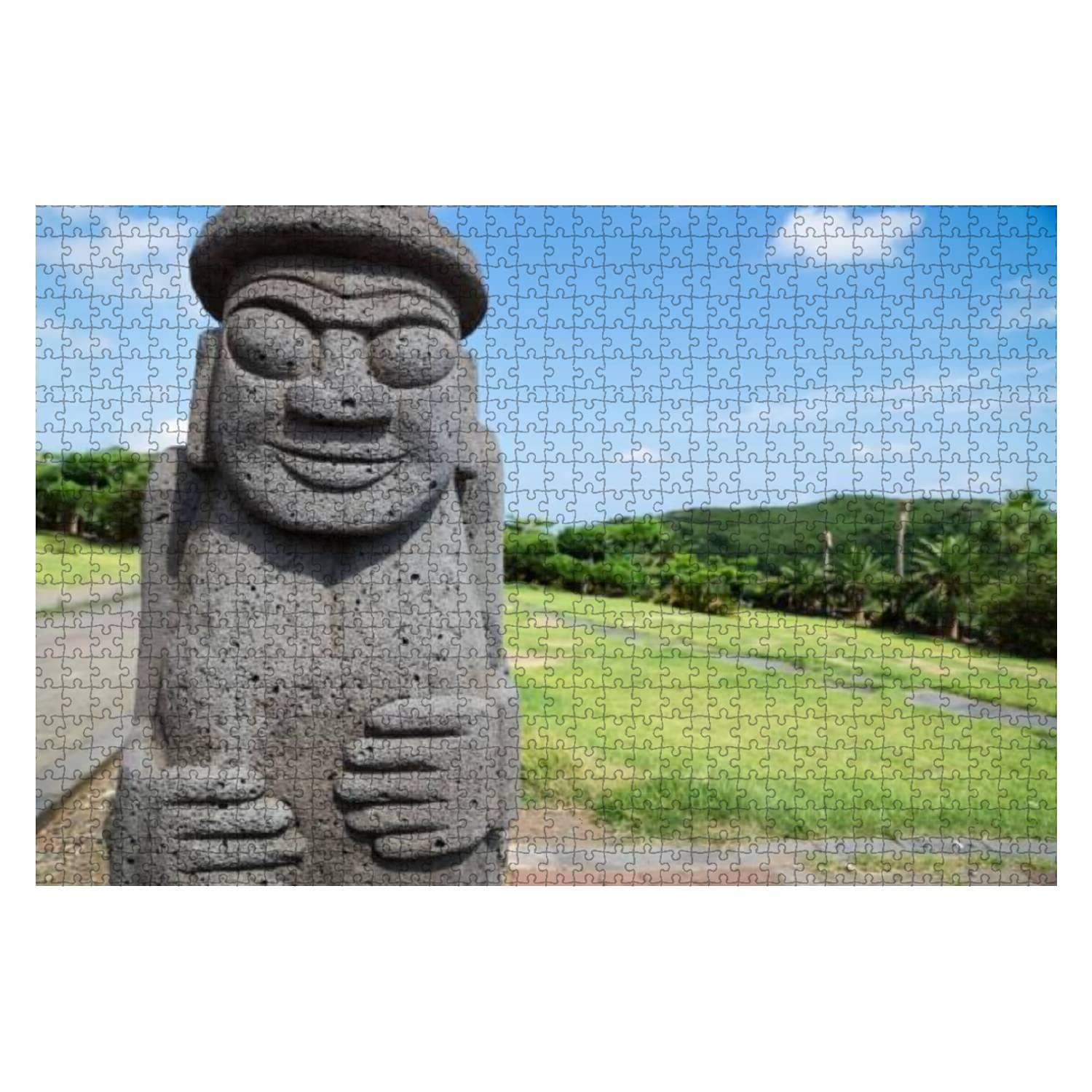 Wooden Puzzle 1000 Pieces Dol Harubang Statue in Green Grassland at Yongmeori Beach Sanbang ro Jigsaw Puzzles for Children or Adults Educational Toys Decompression Game