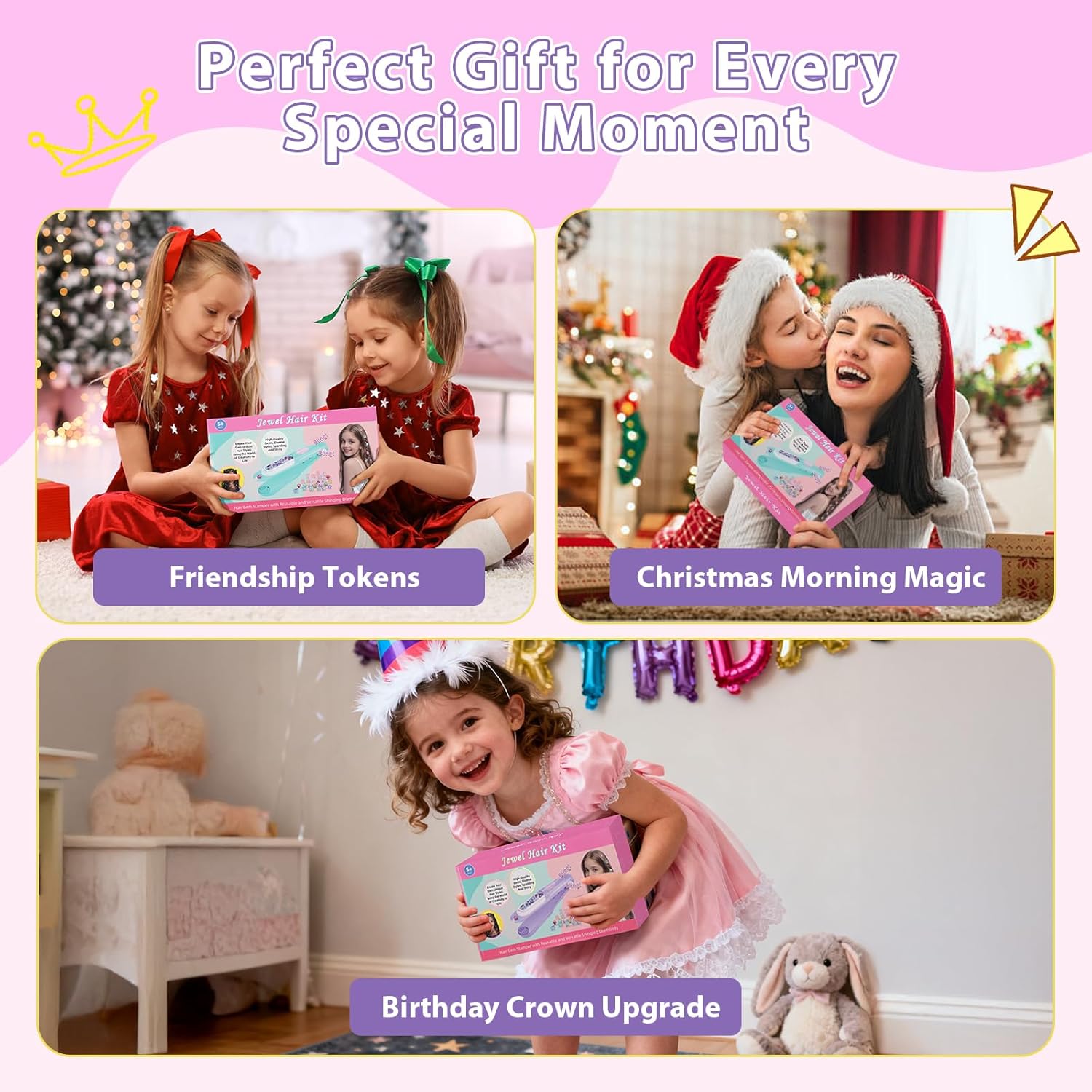 Hair Gem Stamper Kit, Bling Hair Jewels for Girls Toys, Hair Styling Tool with Reusable Shining Diamonds, Birthday Gifts Toys for Girls Ages 3 4 5 6 8-12 (Purple) - Image 6