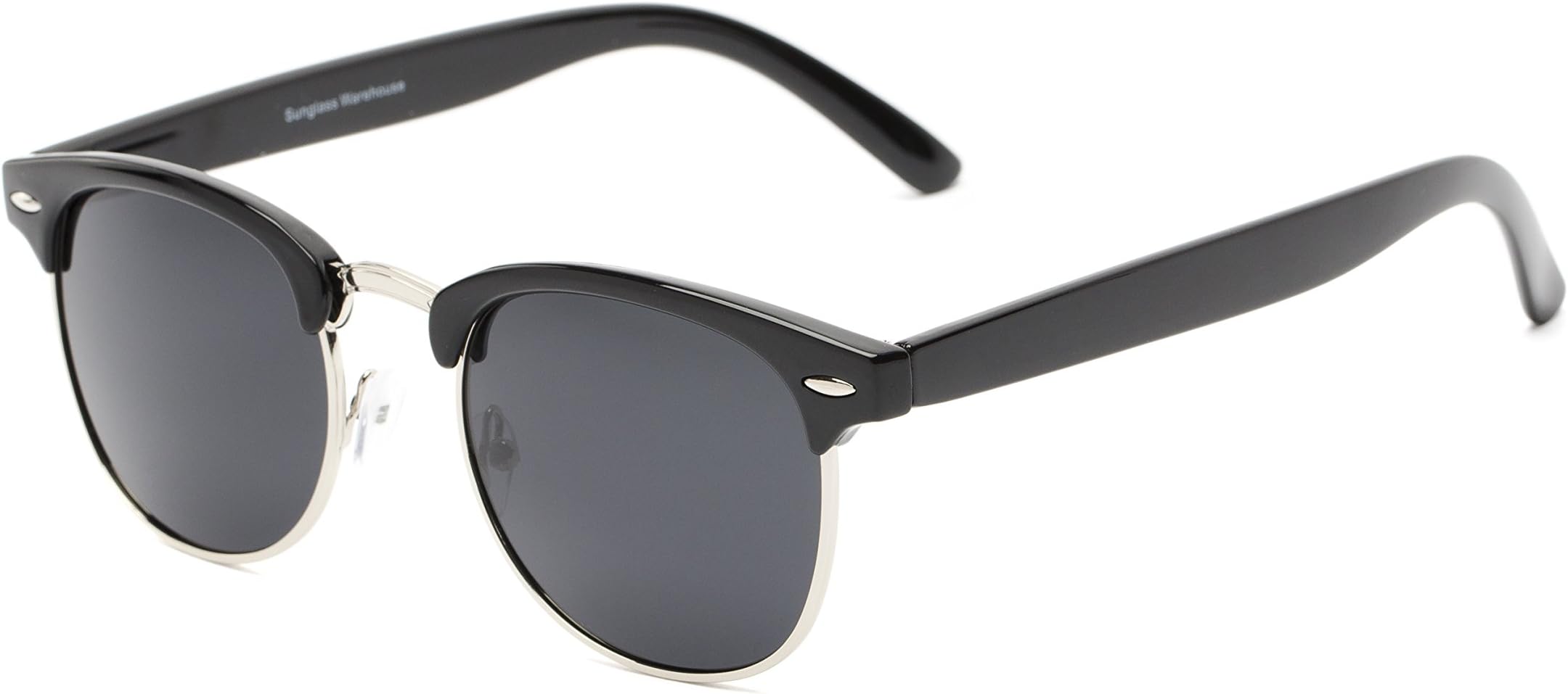 Sunglass Warehouse: Harlem, Polarized Polycarbonate Browline Men's & Women's Full Frame Sunglasses - Black/Silver Frame with Grey Lenses