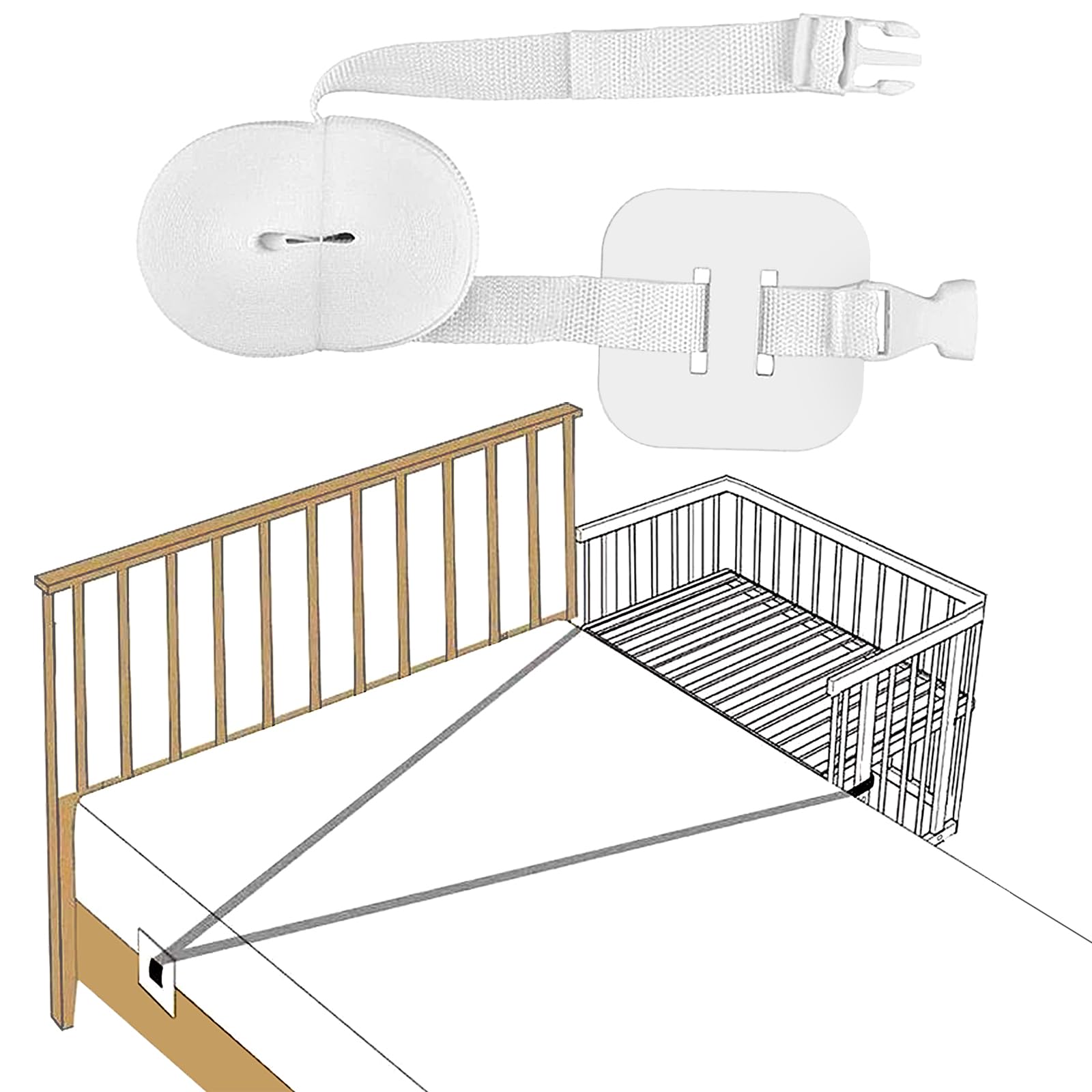 XongSyue 8m Gurt für Babybett, Fester Babybett Zubehör, Verstellbare Beistellbett Befestigung, Beistellbetten-Gurt für Boxspringbetten Andocken an Das Erwachsenenbett (Weiß)