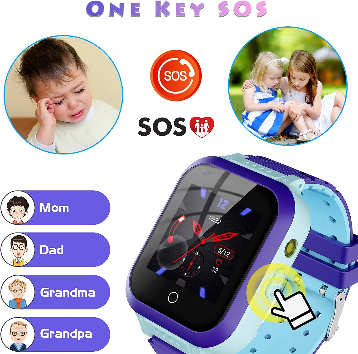 cjc 4G Kids Smartwatch with GPS Tracker,Smart Watch w Camera for Kids,2 Way Voice & Video Call SOS Alert Smartphone Cell Phone Smart Watch,4-15 Years Boys Girls Children Birthday, Blue