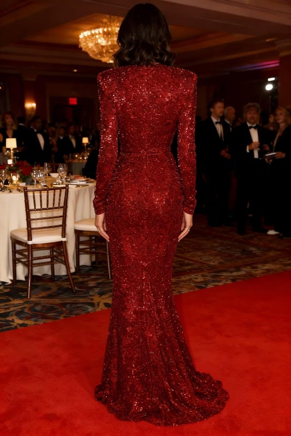 Black Long Sleeve Formal Dresses Front Tie Sequin Empire Waist Prom Gowns for Women Size 0