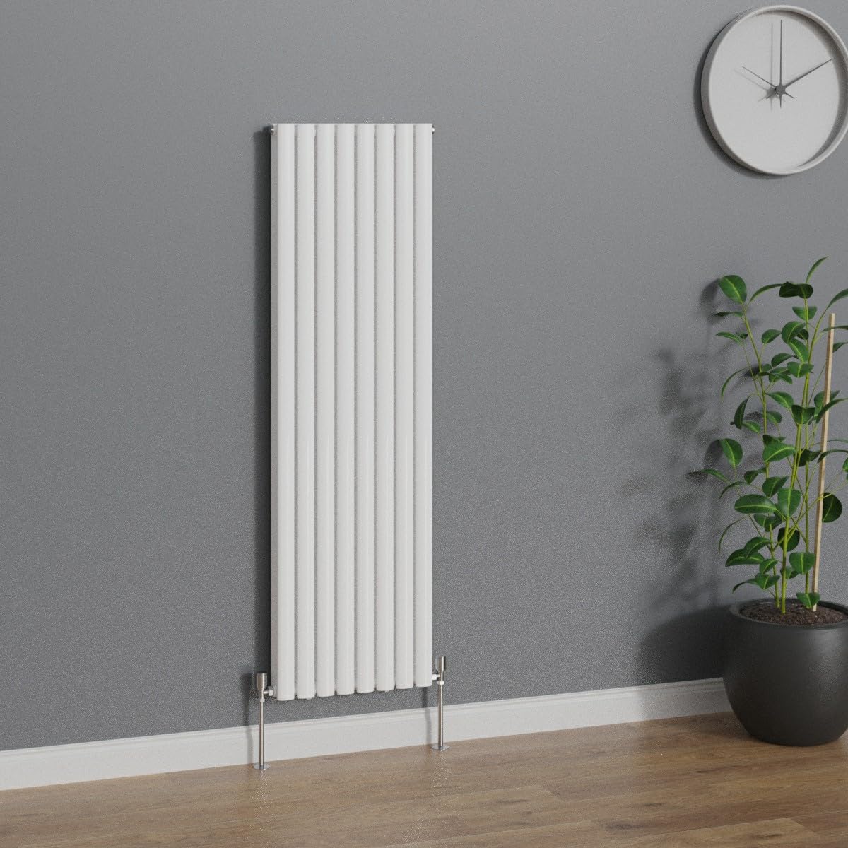 Warmehaus White Vertical Radiators Oval Double Panel Column Designer Radiator 1600X472mm