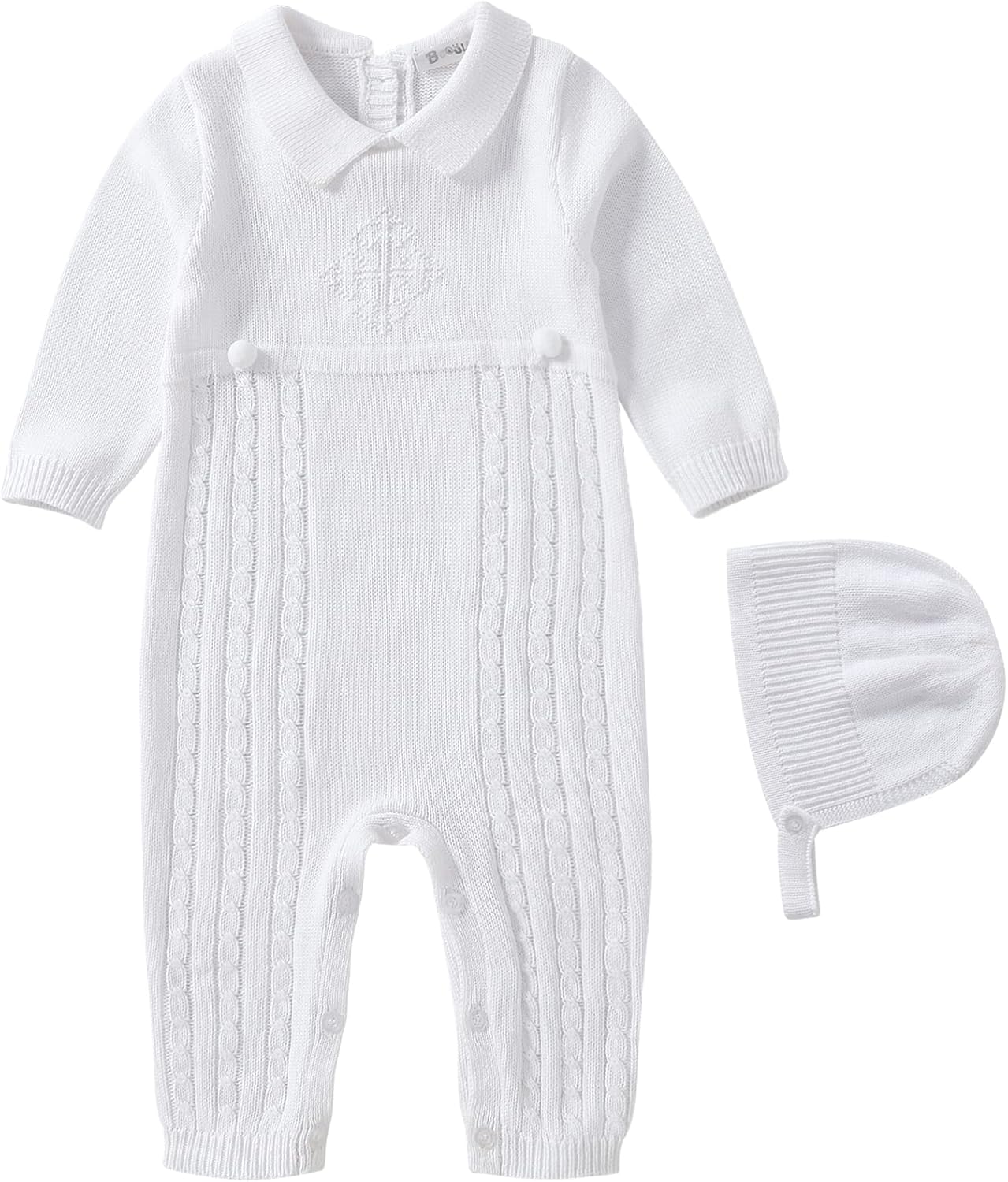 Booulfi Baby Boy's Christening Baptism Outfits Suit with Hat，Cross Detail