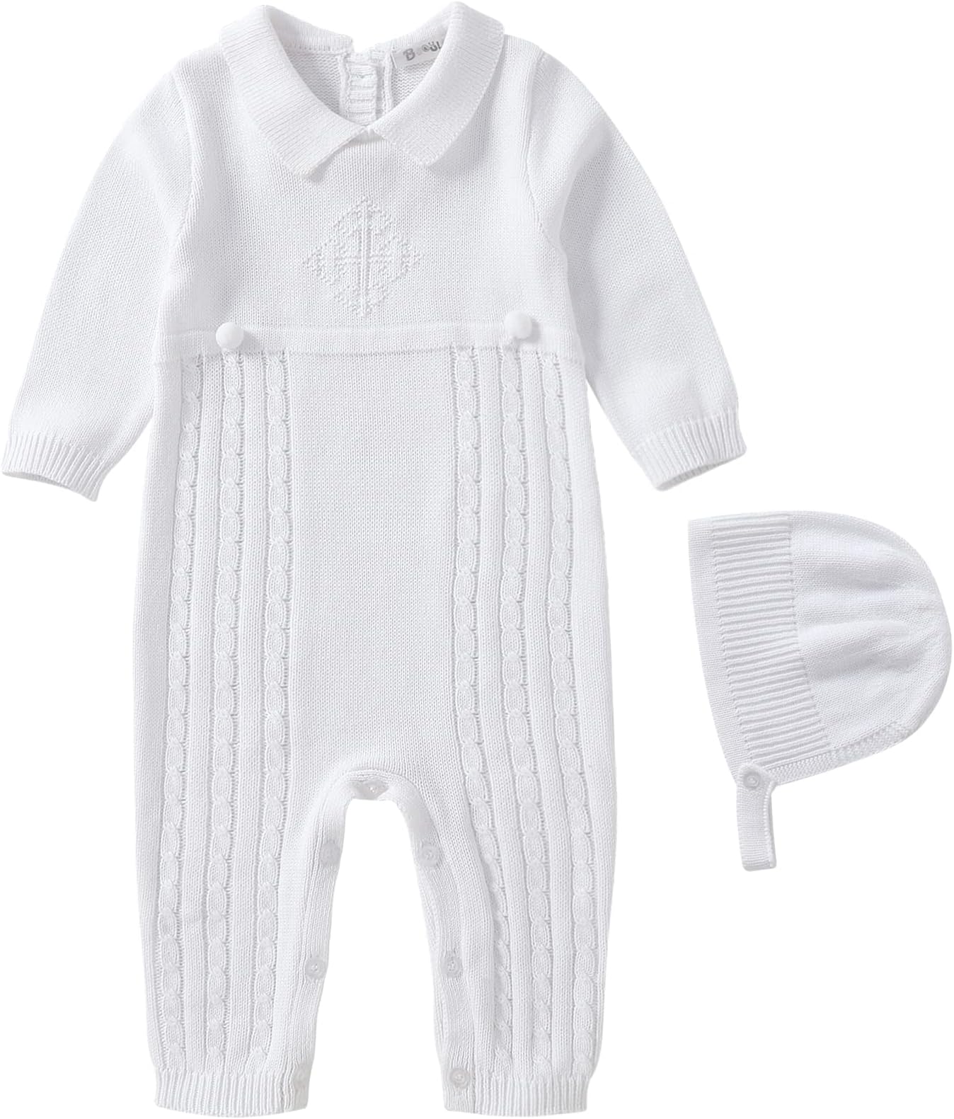 Booulfi Baby Boy's Christening Baptism Outfits Suit with Hat，Cross Detail