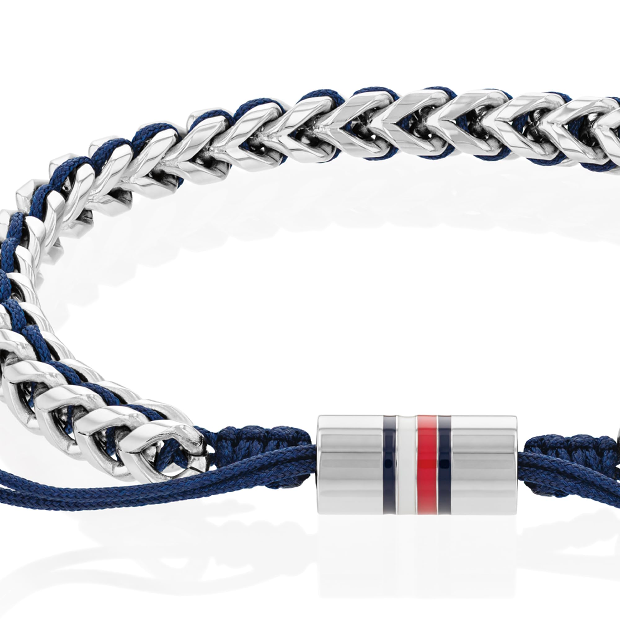 Tommy Hilfiger Biżuteria męska ze stali nierdzewnej i nylonu spleciona bransoletka z regulowanym zamknięciem, Jeden rozmiar, Nylon, Bez kamieni szlachetnych
