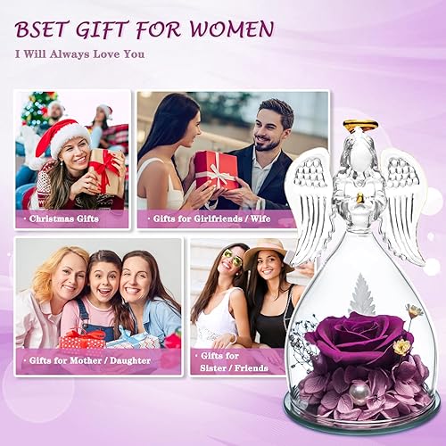 Miniatura 8 de ANWEAO Regalos para abuela, rosa real preservada en cristal de ángel, flores preservadas, regalos de cumpleaños para mamá, regalos de ángel para