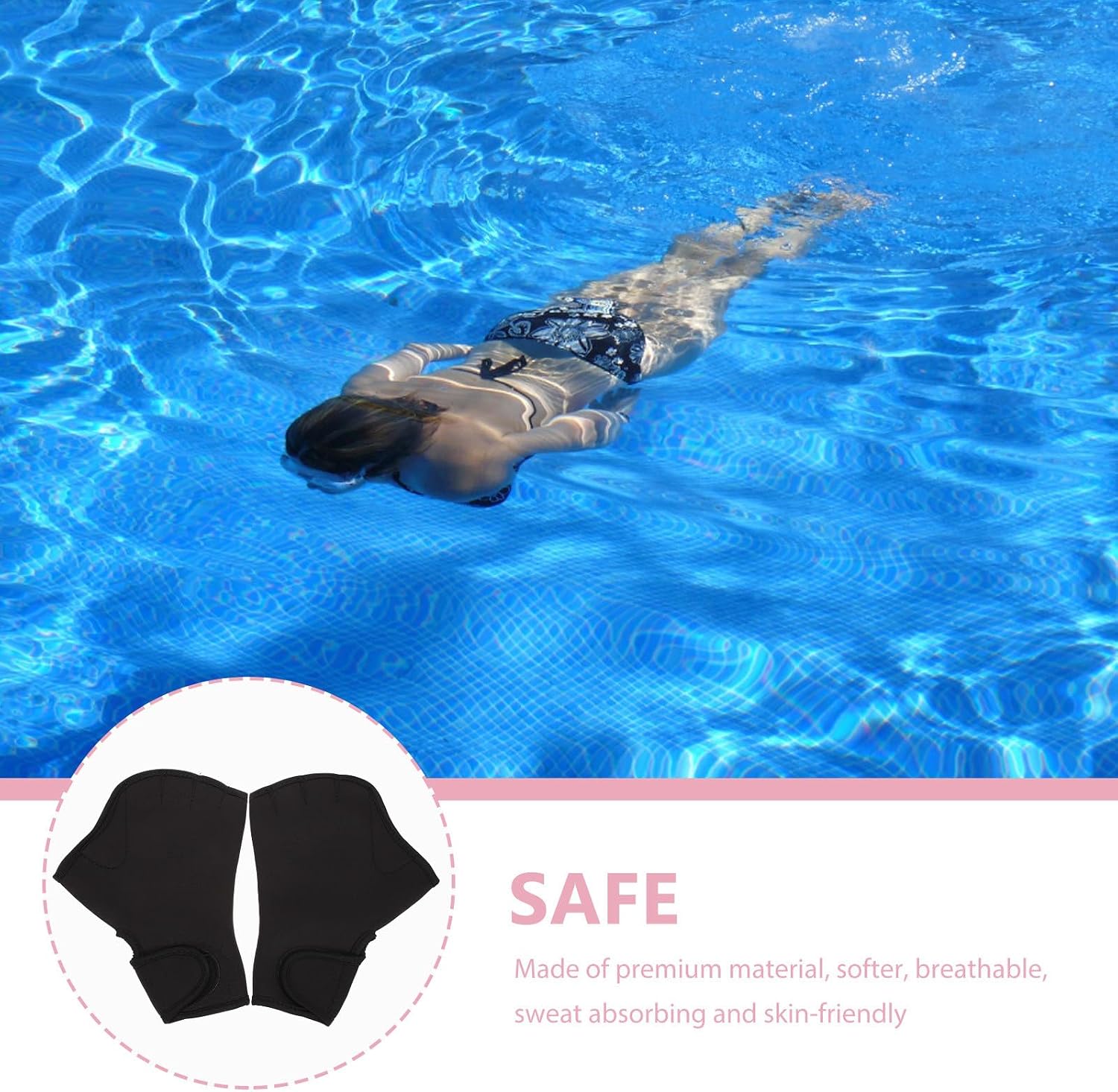 WOONEKY Swimming Training Gloves Swim Hand Paddles Nylon Dive Mittens for Beginners, Comfortable Aquatic Gloves for Pool and Open Water Training, Size M, Dark Color