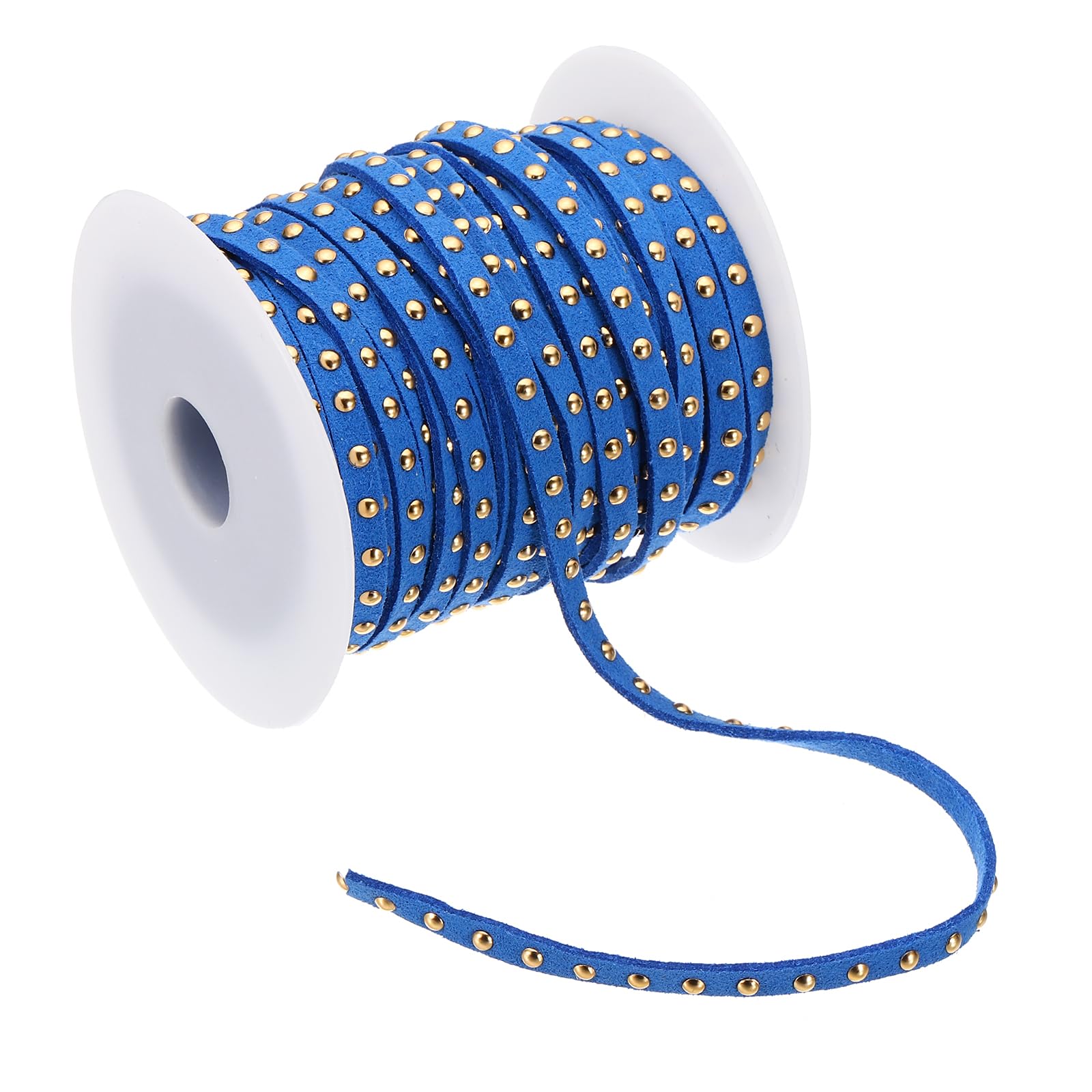 PATIKIL 65.6ft Studded Faux Suede Cord Rope for Jewelry Making 5mm Micro Fibre Flat Leather Lace Beading String Ribbon with Rivets