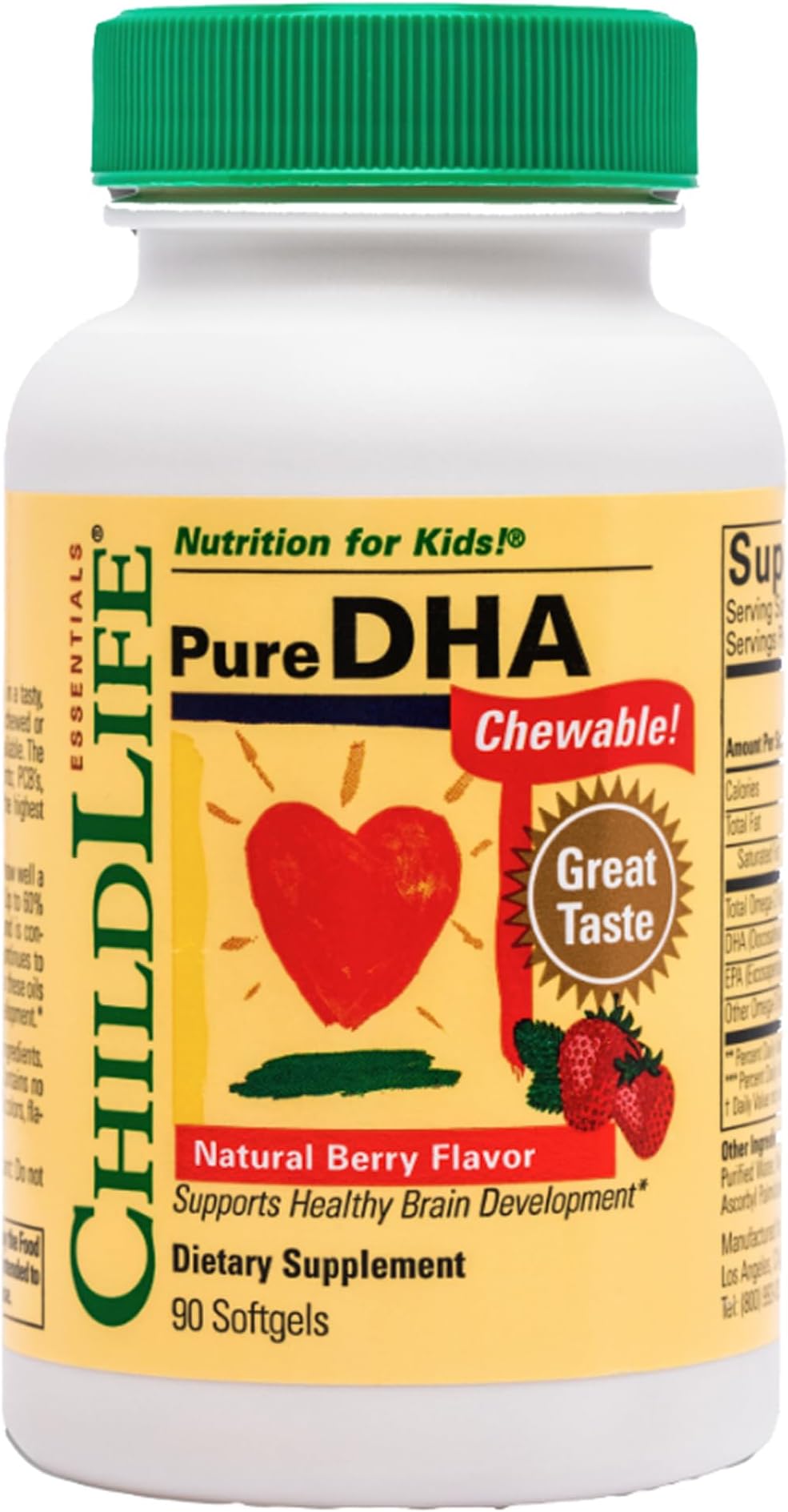 Pure DHA for Kids - DHA Supplements, DHA EPA Omega 3 Supplement, Children DHA Chewables, Baby DHA, Fish Oil for Toddlers, Gluten Free - Natural Berry, 90 Softgels (Pack of 1)