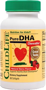 CHILDLIFE ESSENTIALS Pure DHA for Kids, Berry, 90 Softgels Pack of 1 | Omega 3 Fish Oil Supplement, Children, Babies, Toddlers, Pure DHA Softgel Chewables, Gluten Free, Natural Berry Flavor
