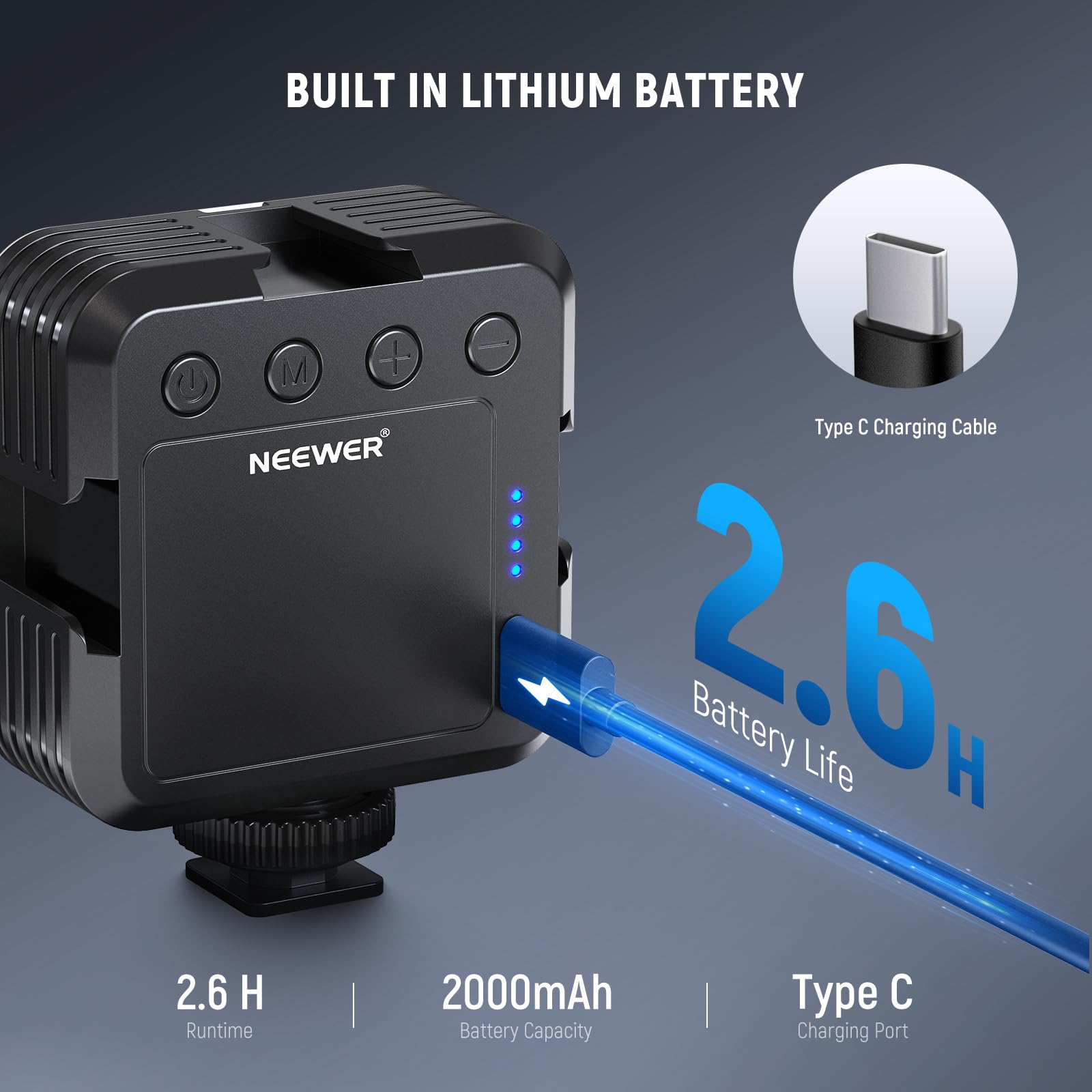 NEEWER Vdeo Luz LED Cámara con Trípode Escritorio, Pequeño Panel Luz Regulable Bicolor 3200K-5600K, CRI 97+, 8 Escenas, 2000mAh Batería Recargable para Grabación/Fotografía de Vlog, NL-36AI